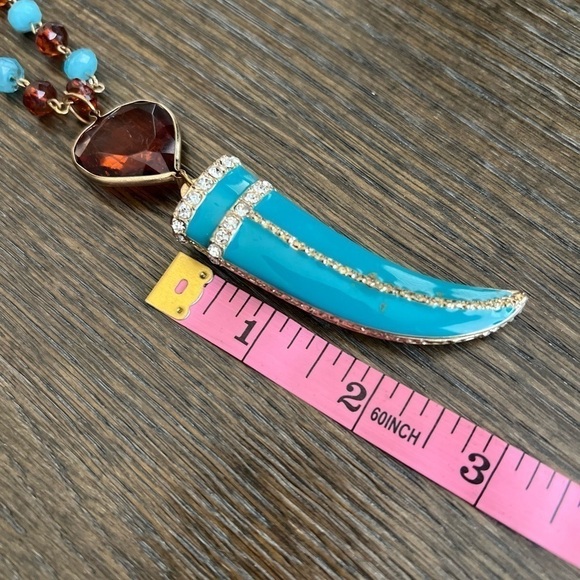 Boho enamel pendant chain necklace, turquoise&brown fashion statement,faux - Picture 7 of 9